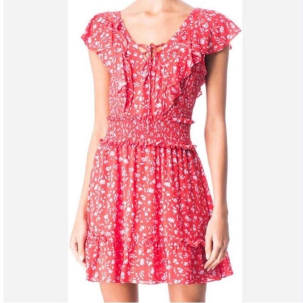 PARKER red floral short sleeve mini dress